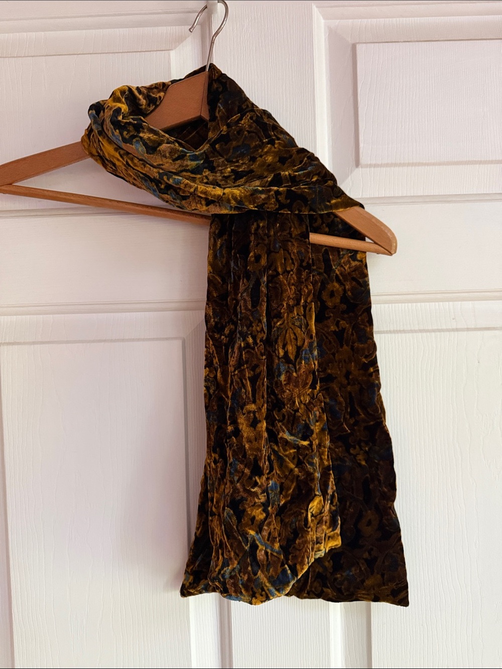 Chelsey by Joseph Velvet Scarf in Brown, Black & Blue Damask Pattern